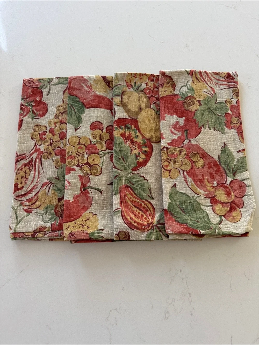 Crate&Barrel Fruit & Floral Cotton Napkins - Red, Green & Yellow Set of 4 NWOT